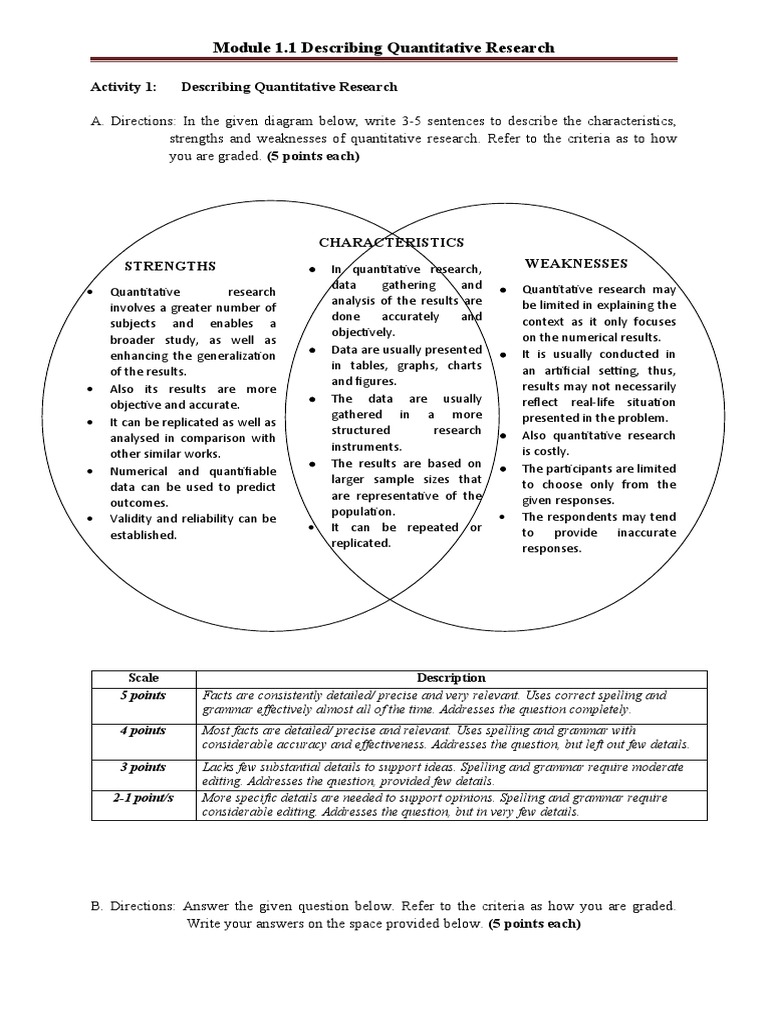 Module 1.1 Res 2 Activity 1 My Answer | PDF | Quantitative Research ...