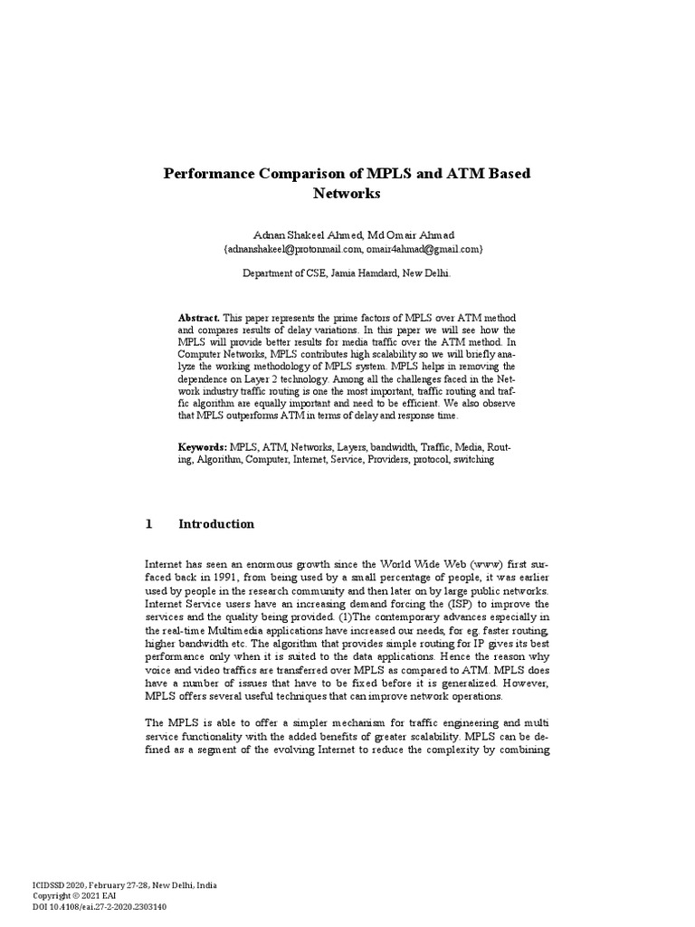 Performance Comparison of MPLS and ATM Based Networks | PDF ...