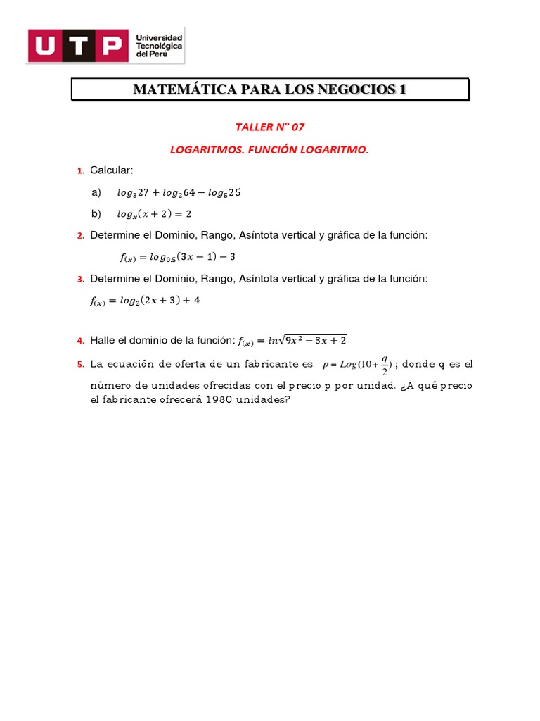 Taller de Logaritmos y Funciones Matemáticas | PDF | Métodos y ...