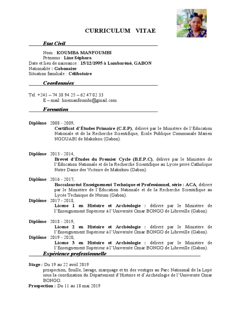 Exemple de CV Gabonais Classique | PDF | Études des langues étrangères