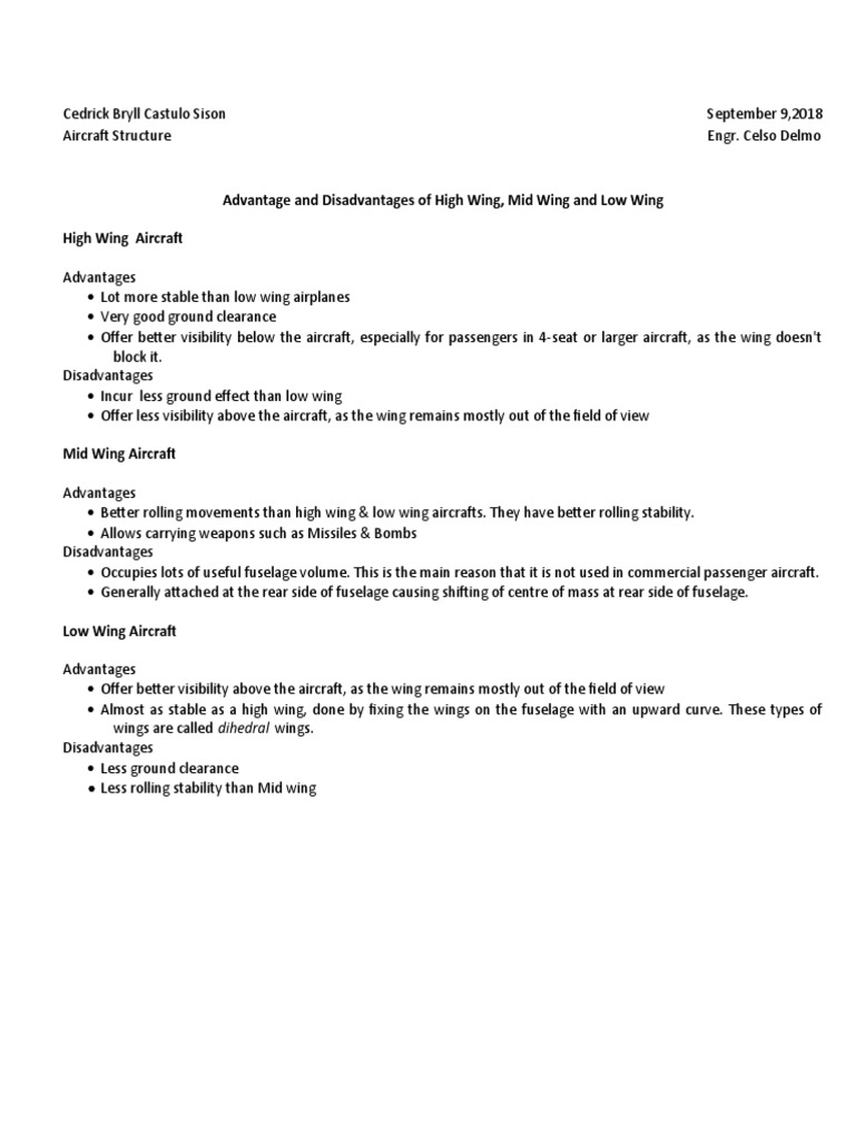 Comparing the Advantages and Disadvantages of High Wing, Mid Wing, and Low Wing Aircraft Designs