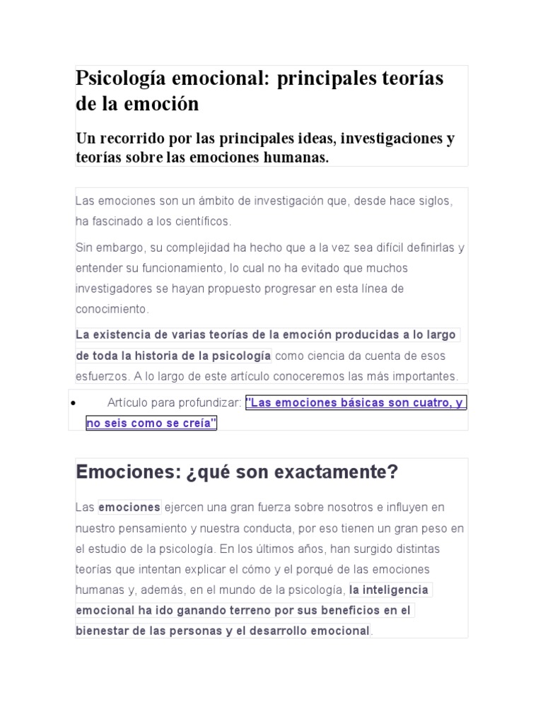 Teorías de la Emoción en Psicología | PDF | Las emociones | Sicología
