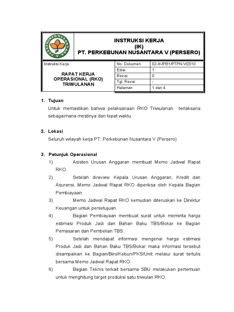 Prosedur Rapat Kerja Operasional RKO | PDF