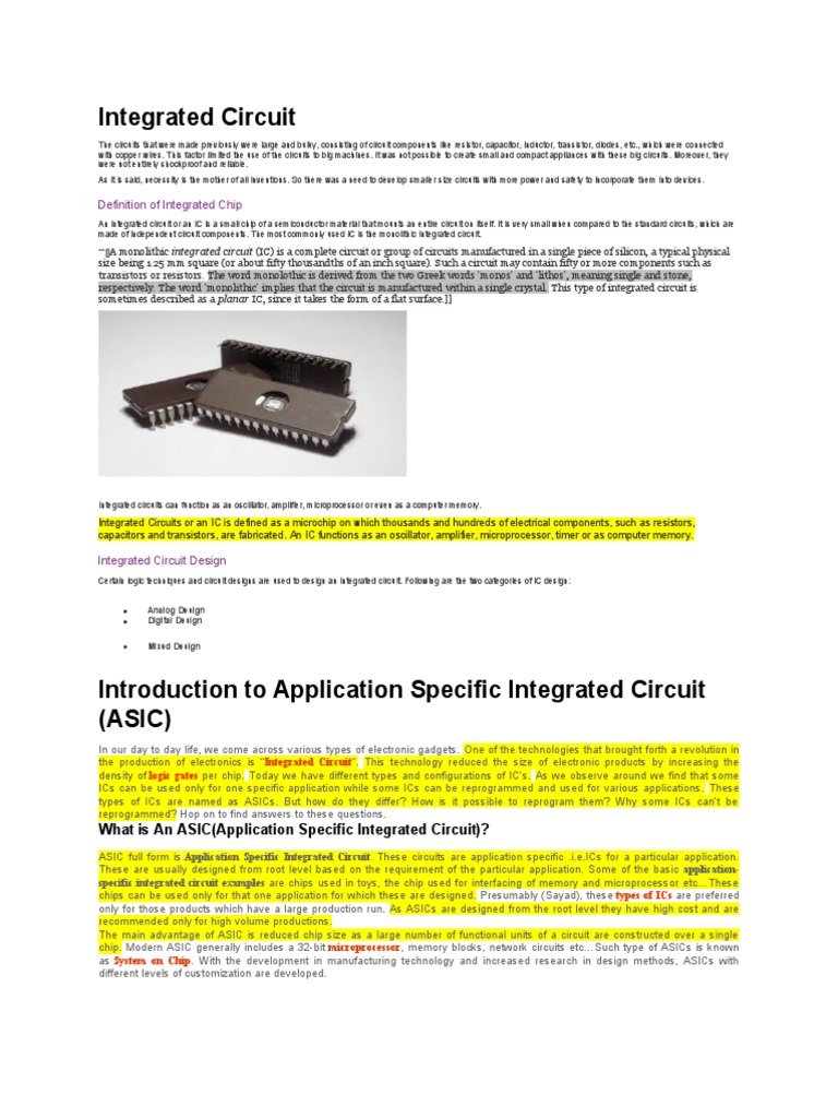 Introduction To Application Specific Integrated Circuit PDF