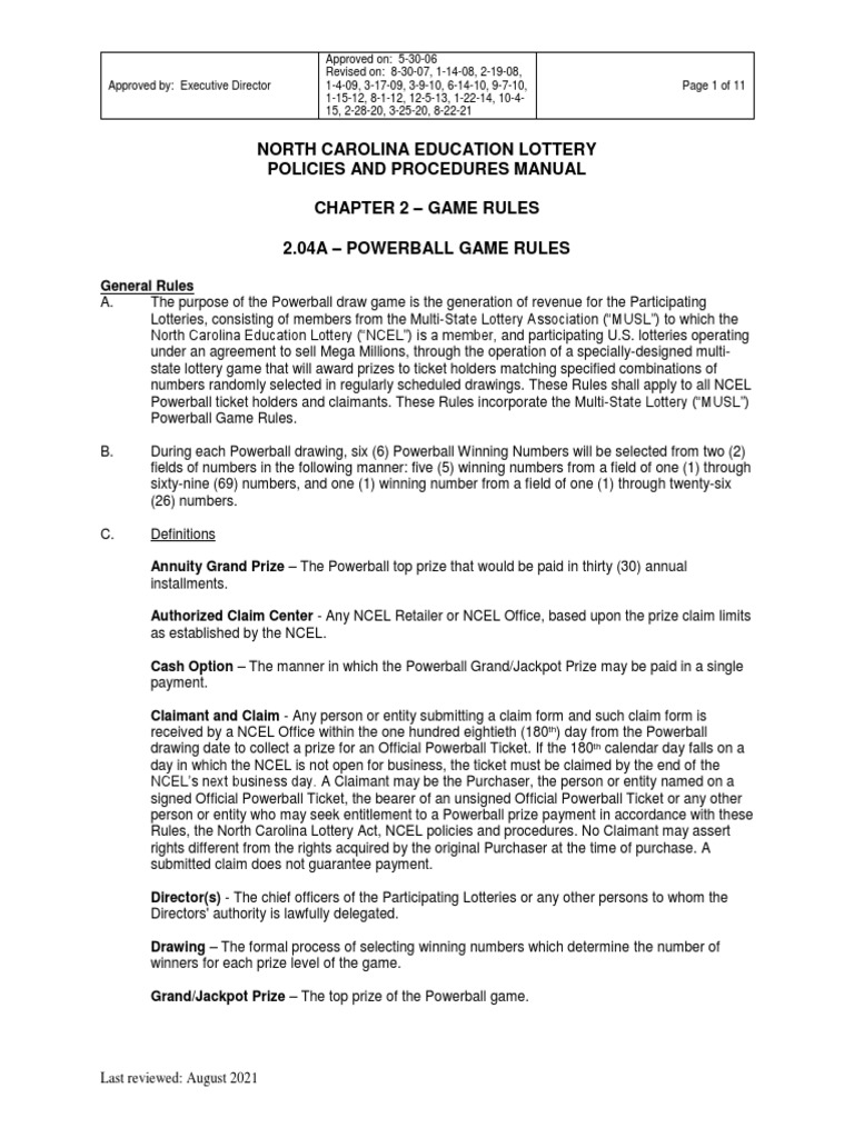 NC Education Lottery Powerball Rules | PDF | Powerball | Lottery