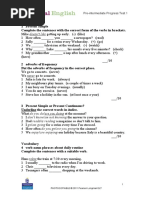 Pre-Intermediate Progress Test 1: PHOTOCOPIABLE © 2011 Pearson Longman ELT 1