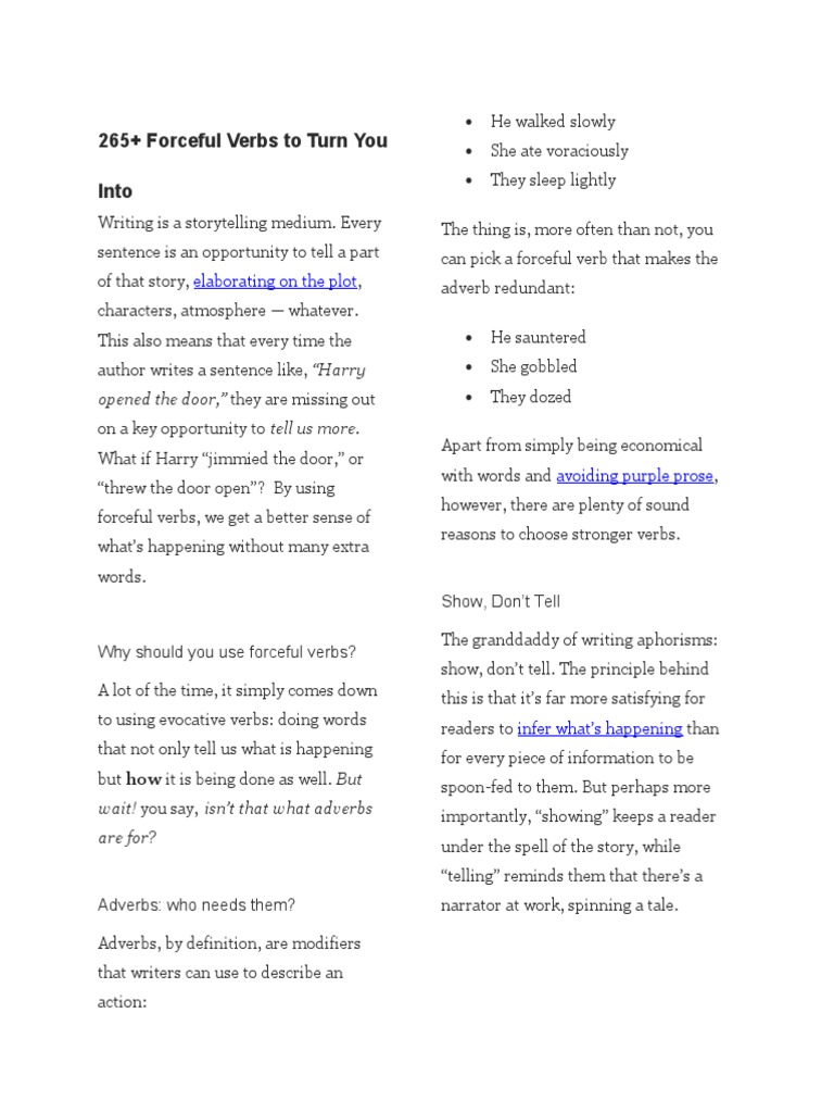 265+ Powerful Verbs for Writers | PDF | Adverb | Linguistics