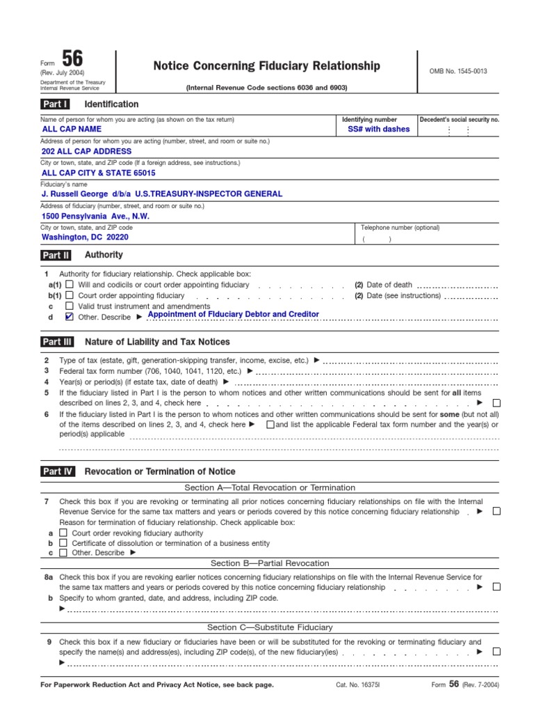 IRS Form 56 J. Russell George 8-14-08 | PDF | Internal Revenue Service ...