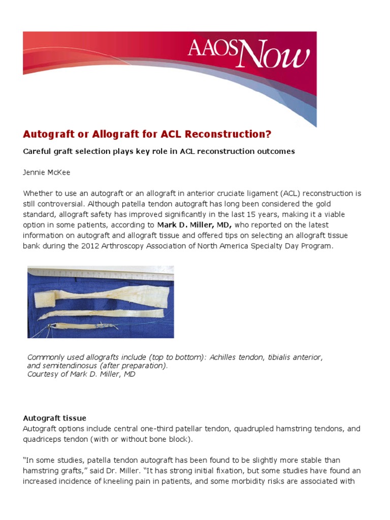 Autograft or Allograft For ACL Reconstruction PDF Clinical Medicine