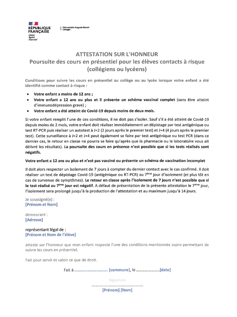Attestation Poursuite Des Cours 2 PDF