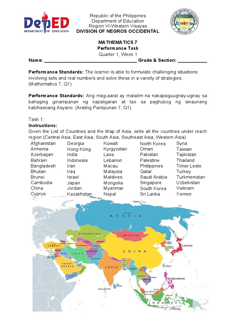 Grade 7 Quarter 1 Performance Task1 | PDF | Asia | Western Asia