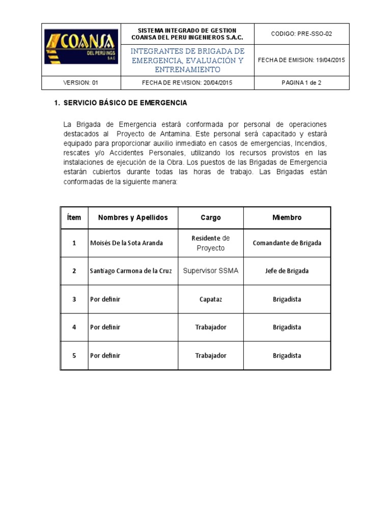 Brigada de Emergencia: Capacitación y Estructura | PDF