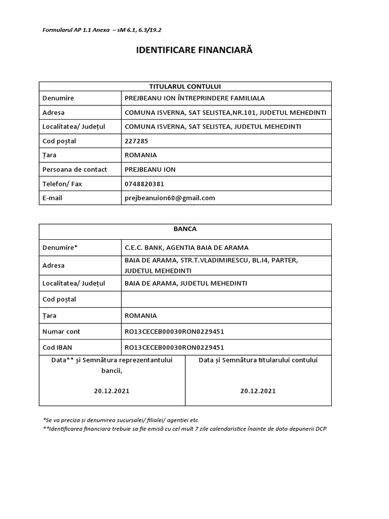 Anexa Formularul AP 1.1 2 | PDF