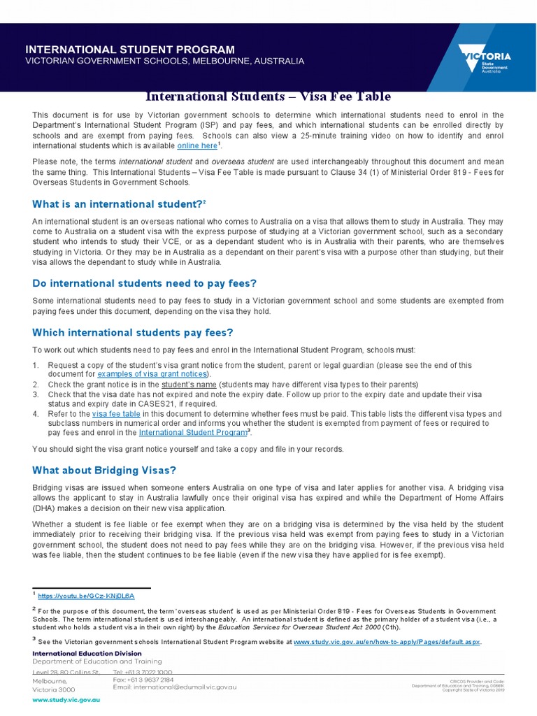 International Student Visa Fee Guide | PDF | Travel Visa ...