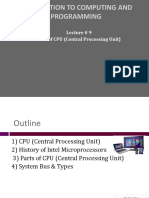 Introduction To Computing and Programming: Lecture # 9 Parts of CPU (Central Processing Unit)