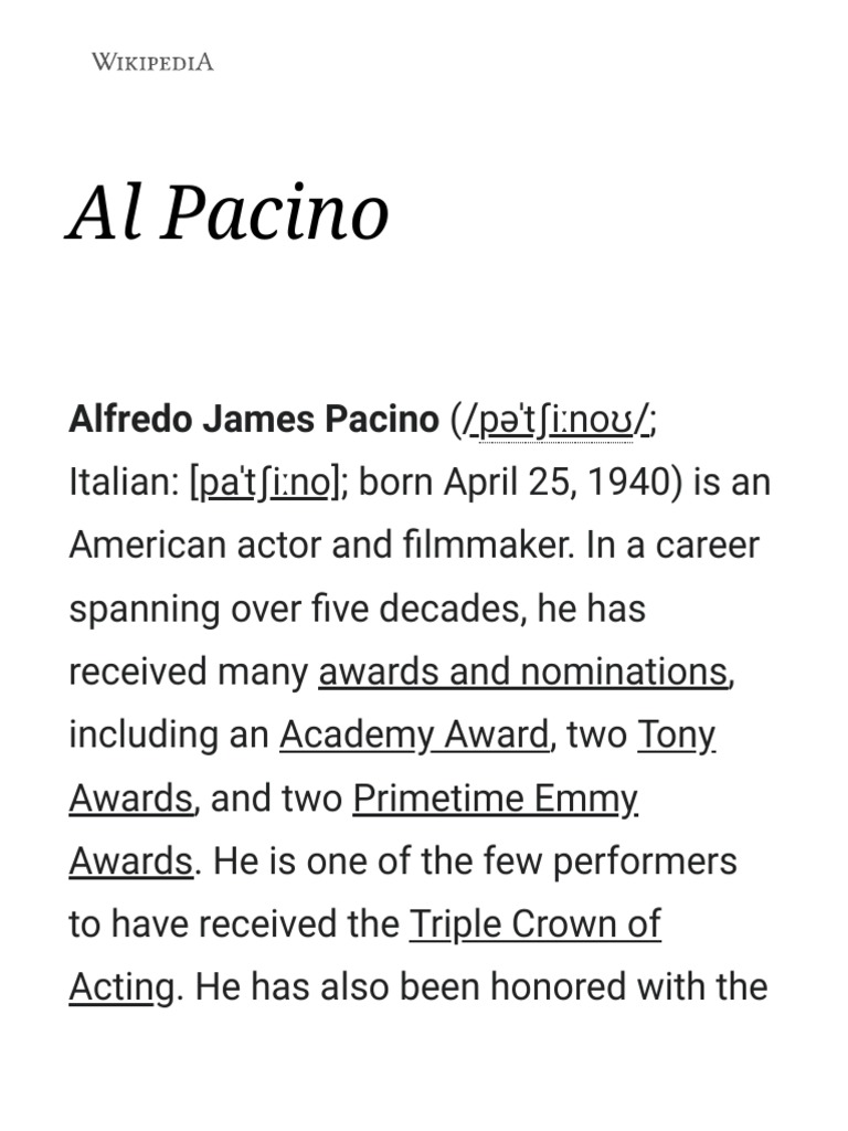 Al Pacino - Wikipedia | PDF