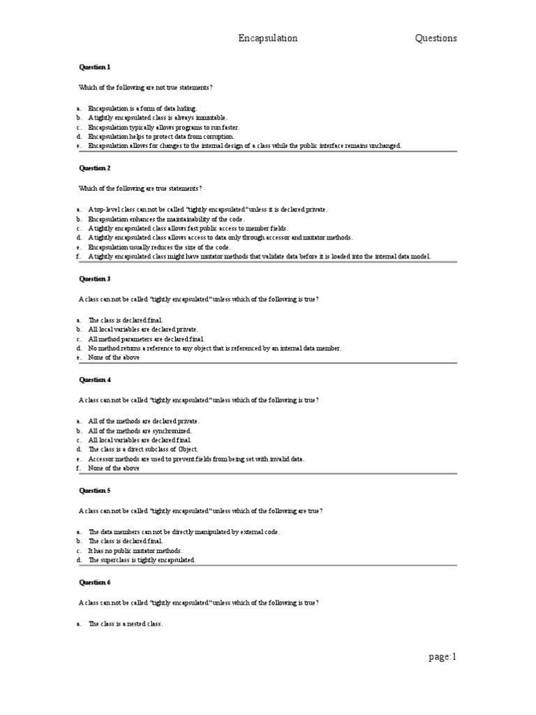 Encapsulation - Questions | PDF | Class (Computer Programming) | Method ... image.