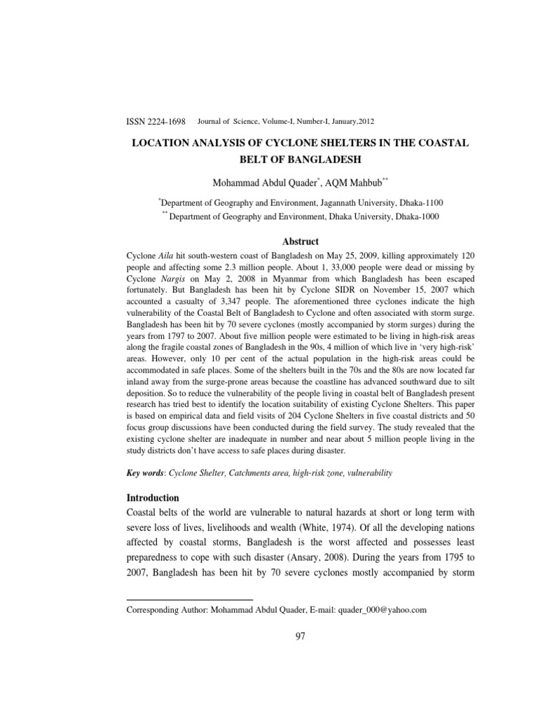 Cyclone Shelter Location Analysis in Bangladesh | PDF | Storm Surge ...