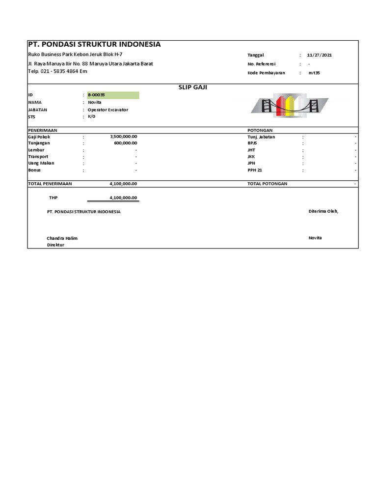 Contoh Slip Gaji Excel PDF