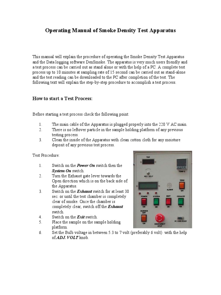 Operating Manual of Smoke Density Test Apparatus | PDF | Computer ...