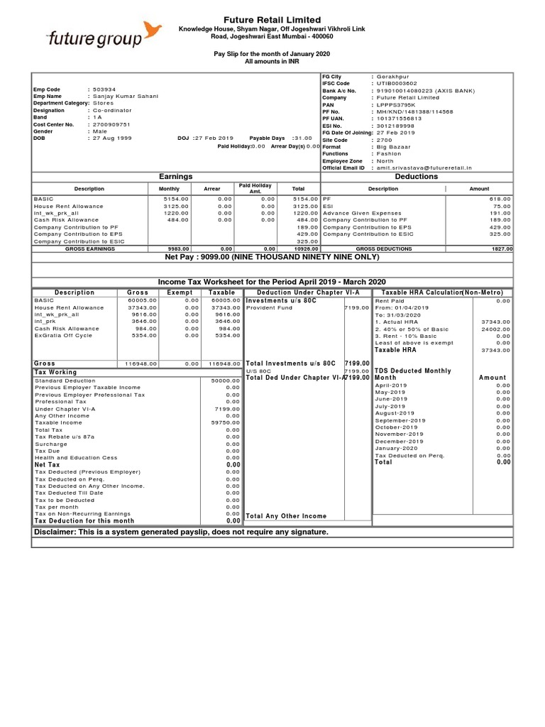 SalarySlipwithTaxDetails | PDF | Taxes | Tax Deduction