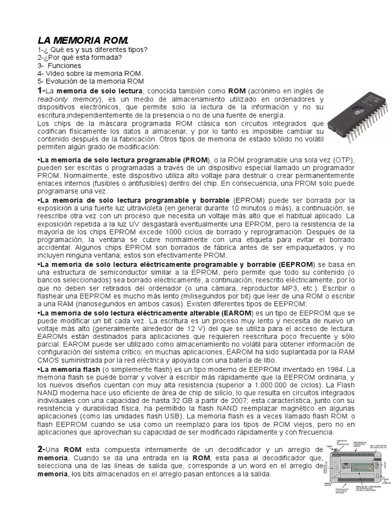 Características y Tipos de Memoria ROM | PDF | Memoria de sólo lectura ...