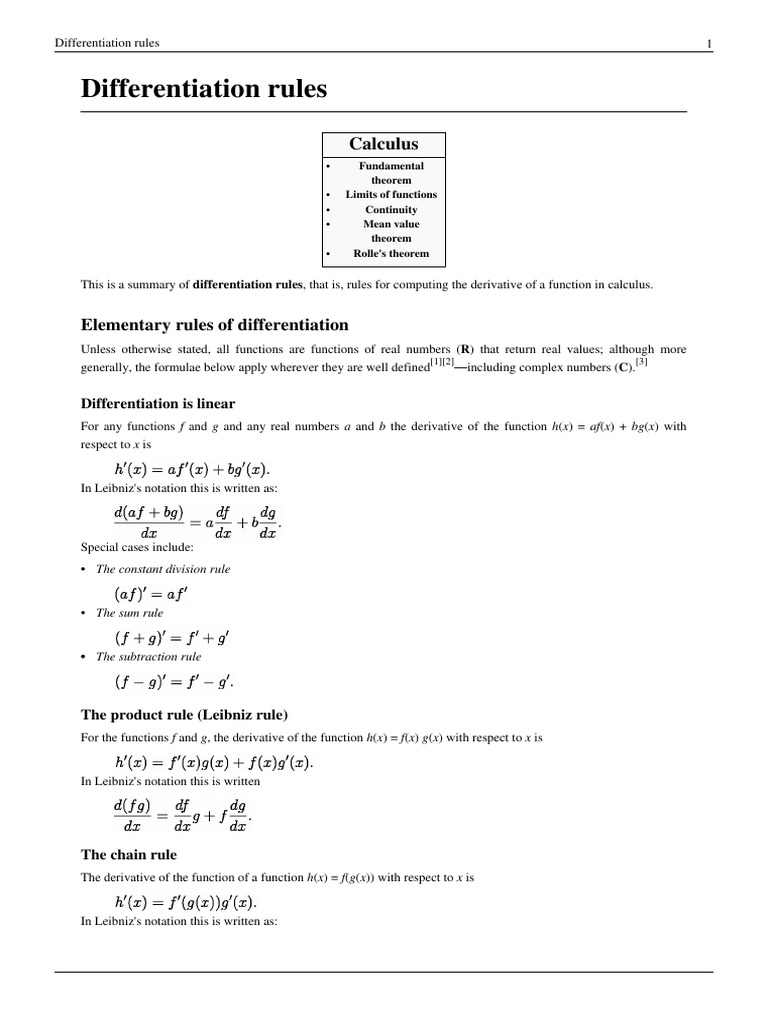 Differentiation Rules: Calculus | PDF | Derivative | Function (Mathematics)