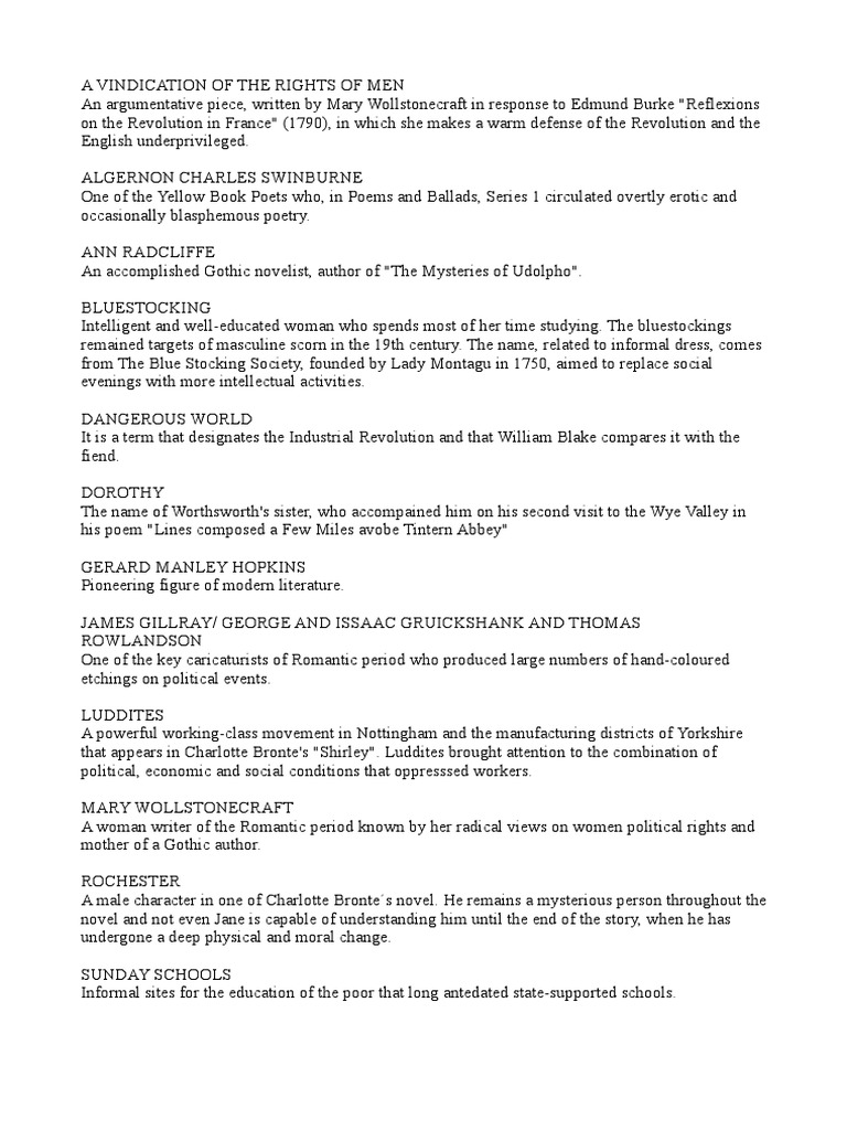 Quizlet Literatura Inglesa 2 UNED PDF Romanticism Narration