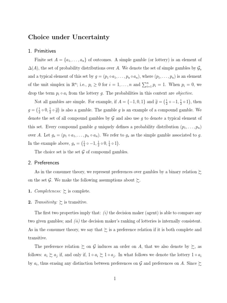 Understanding Choices Under Uncertainty | PDF | Risk Aversion | Utility
