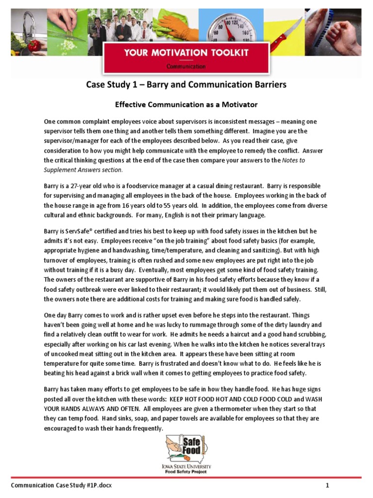 Case Study 1 Barry and Communication Barriers Effective