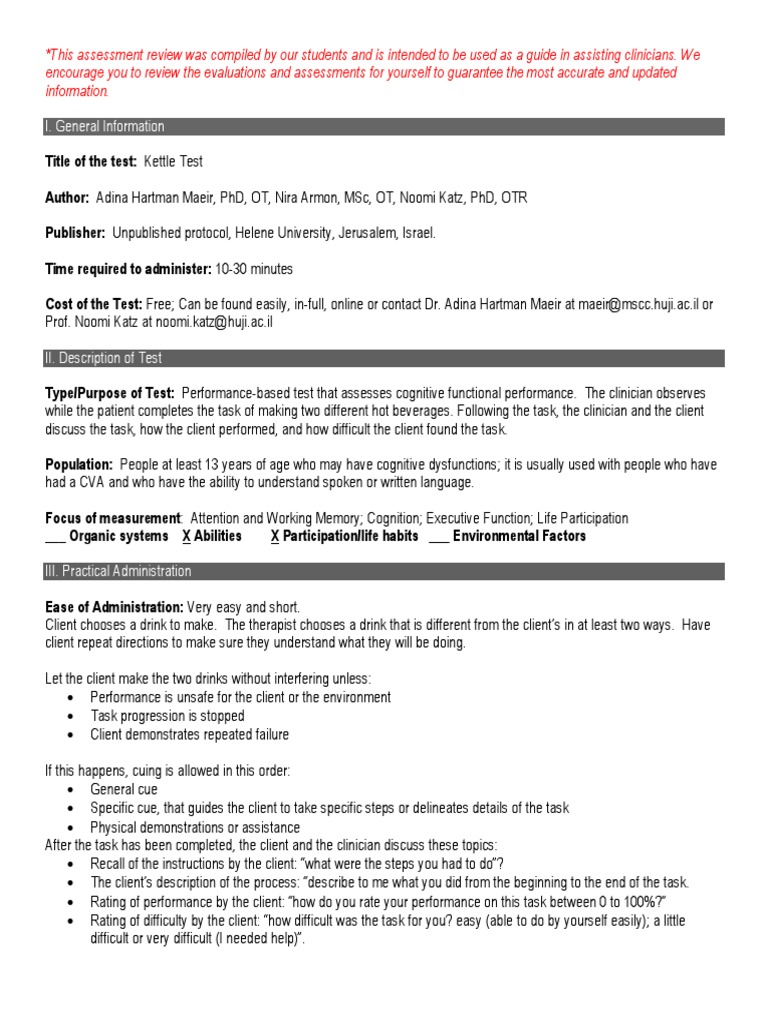 Kettle Test: Assessment Guide for Clinicians | PDF | Validity ...