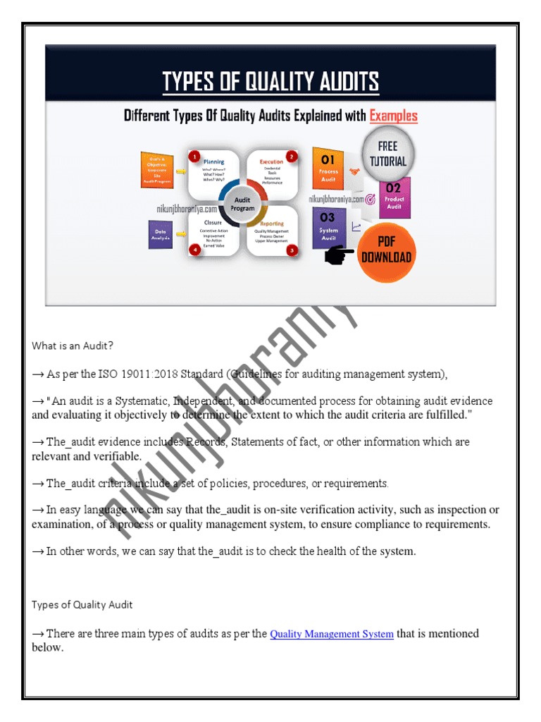 Types Of Quality Audits Pdf Audit Auditor S Report