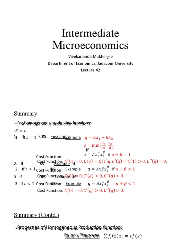Intermediate Microeconomics: Vivekananda Mukherjee Department of ...