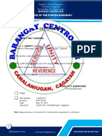 Certification: Office of The Punong Barangay