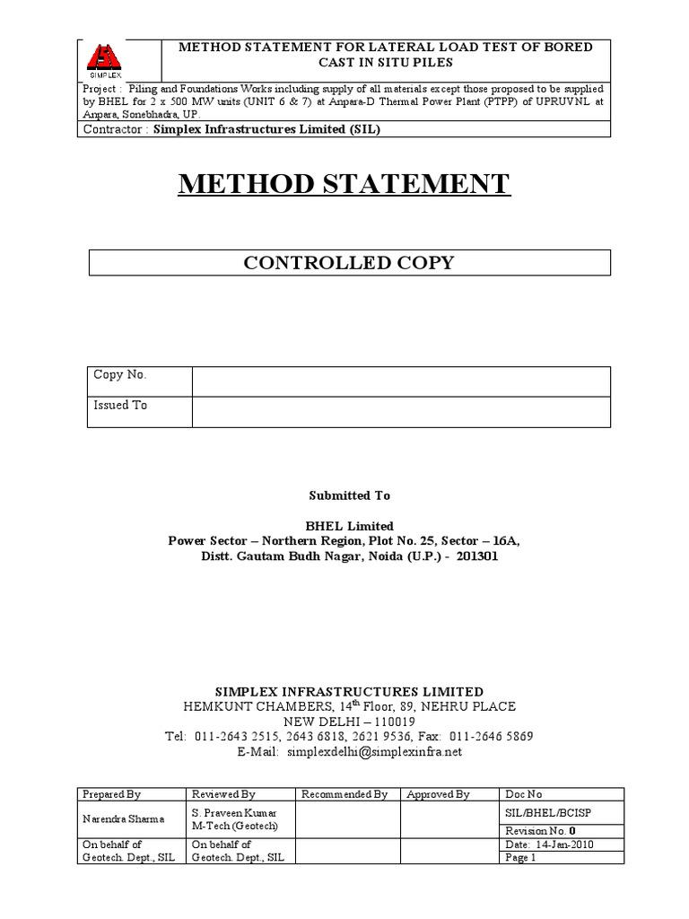 Lateral Load Test Method Statement | PDF | Deep Foundation ...