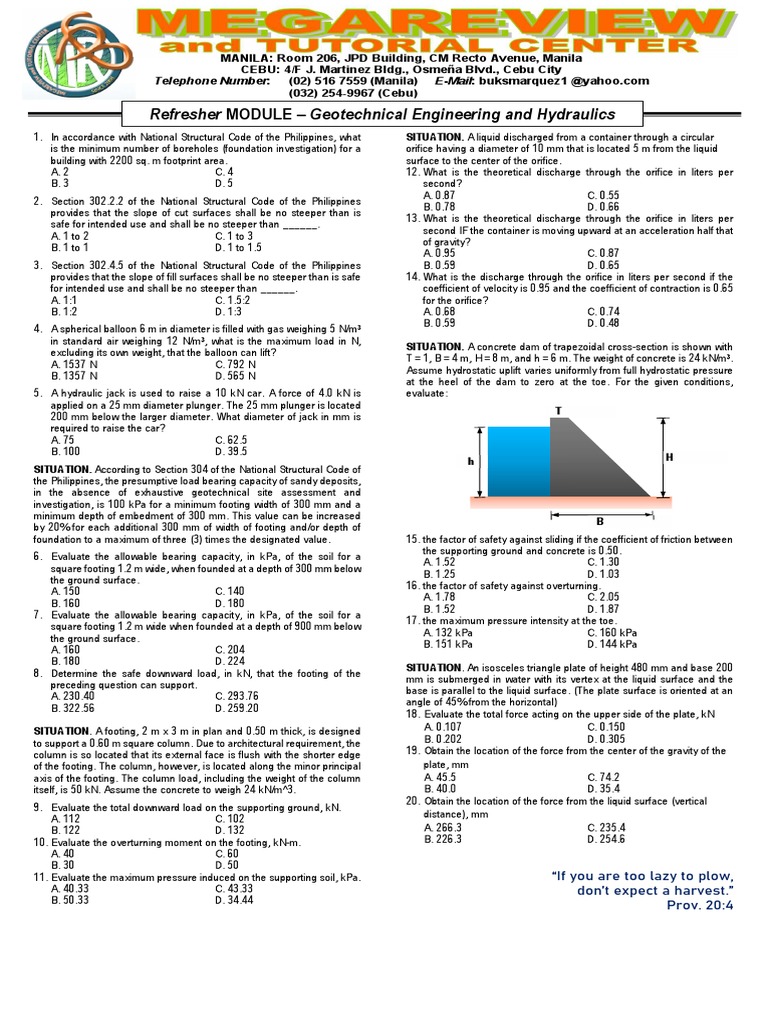 Refresher MODULE - Geotechnical Engineering and Hydraulics | PDF ...