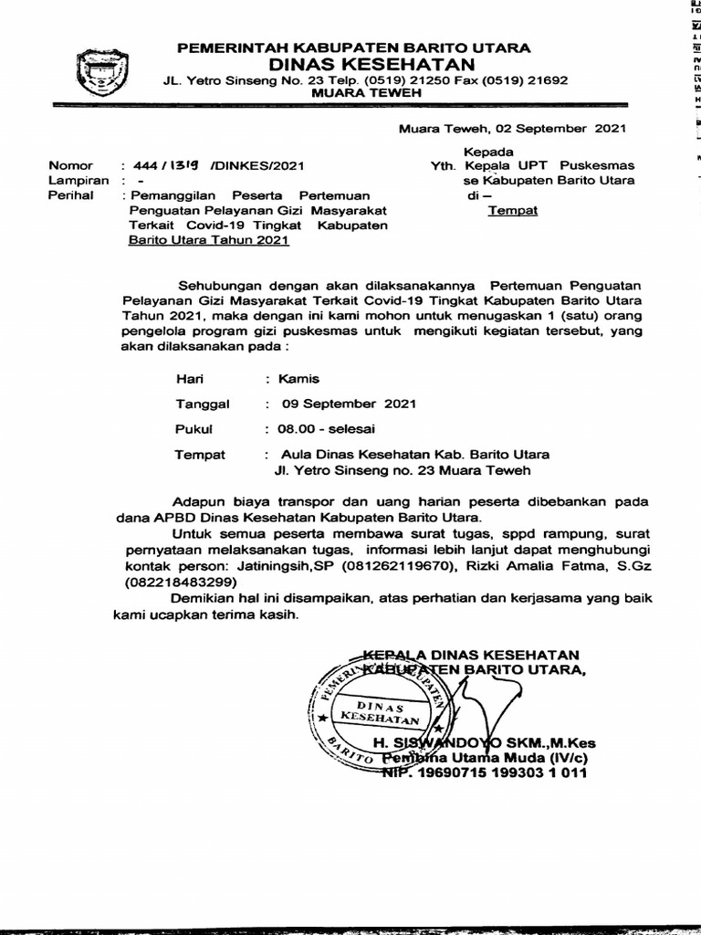 Undangan Pertemuan Gizi | PDF