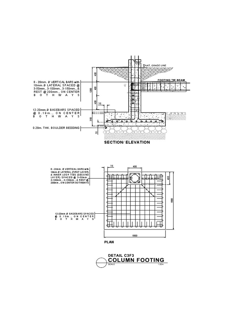 Column Footing and Reinforcement Details | PDF