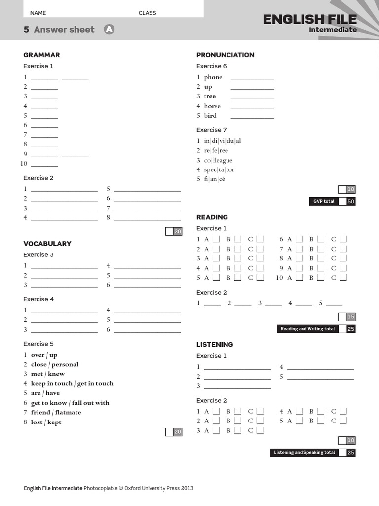 English File: Answer Sheet | PDF | Cultural Assimilation | Human ...