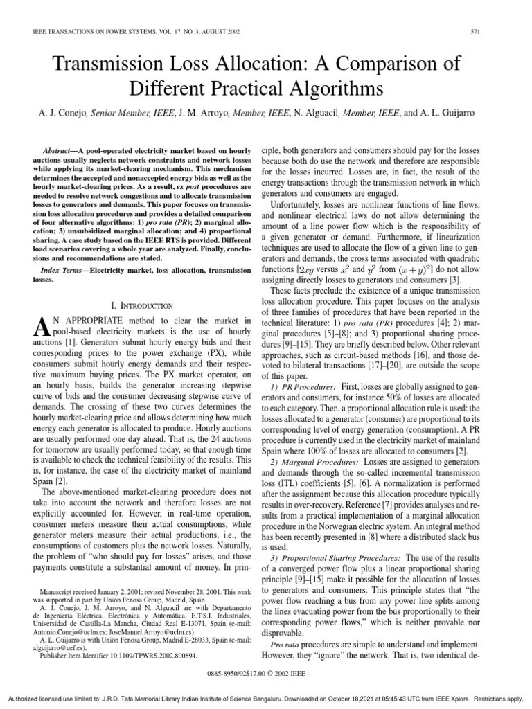 Transmission Loss Allocation A Comparison of Different Practical