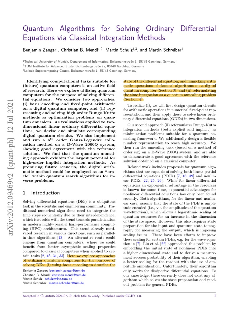 Quantum Algorithms For Solving Ordinary Differential Equations Via ...