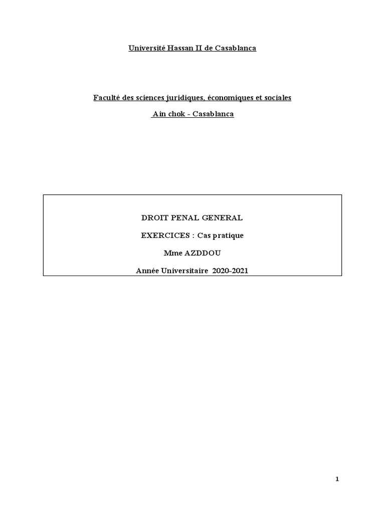 Cas Pratique en Droit Pénal Général | PDF | Crimes | Crime et violence