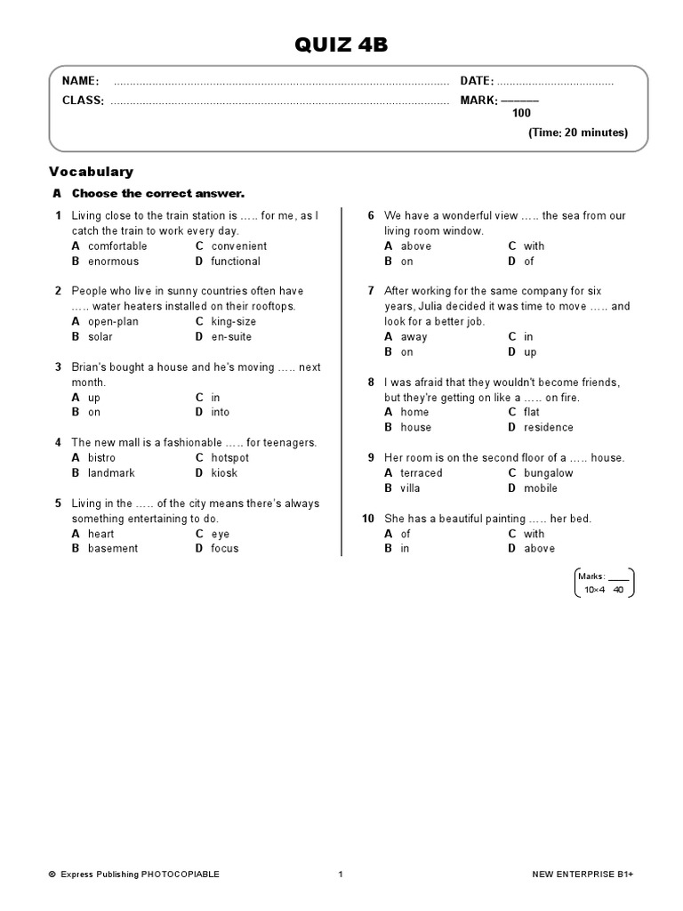 11 Enterprise b1 New Quiz 4b | PDF