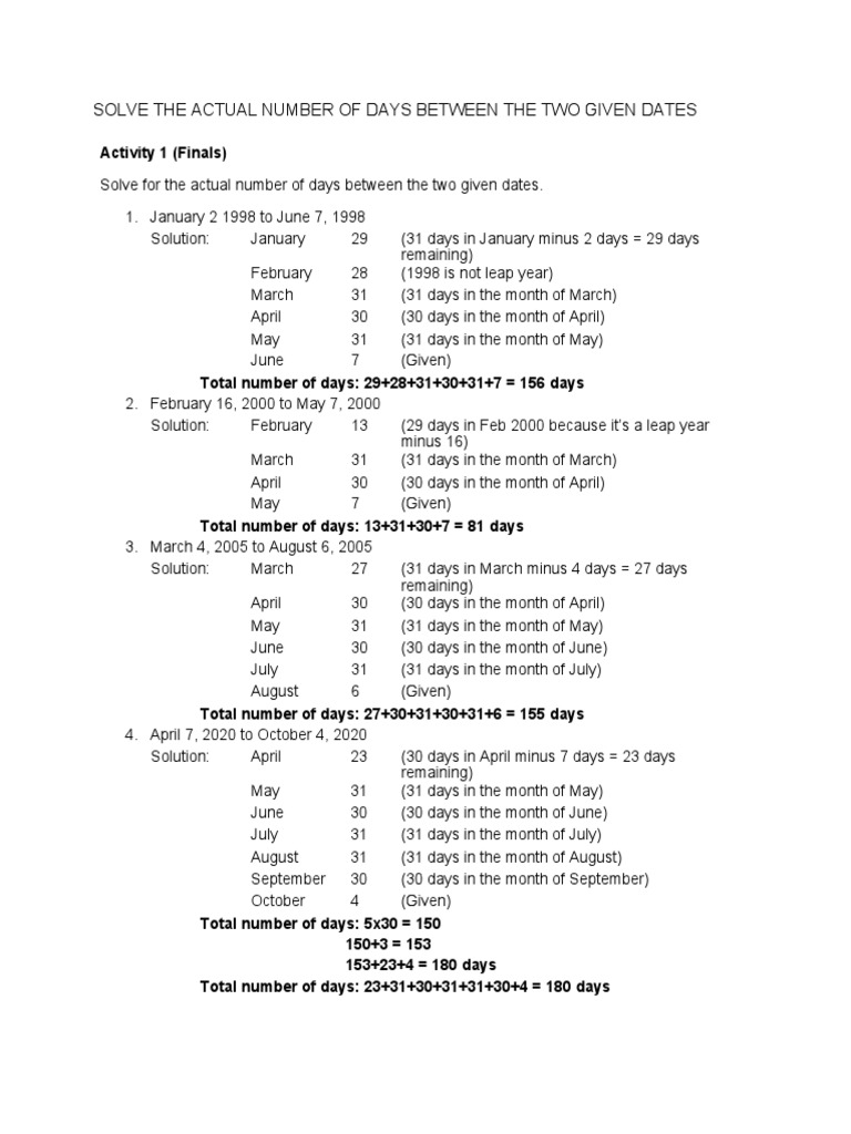 Days Calculation Between Dates | PDF