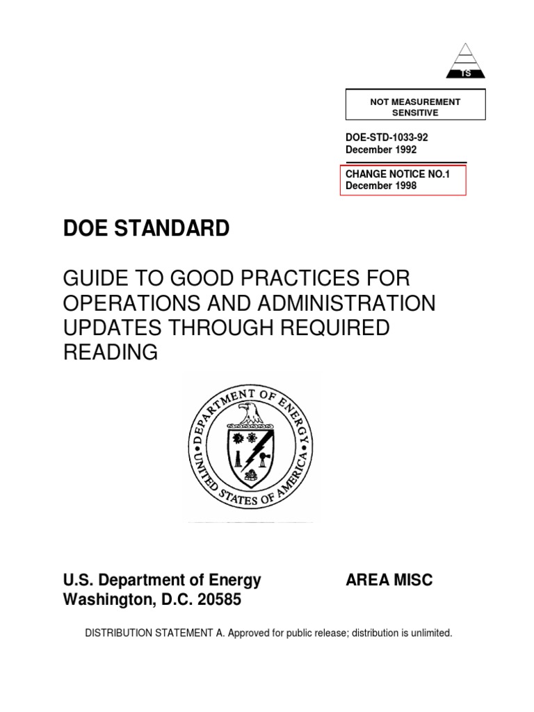 Doe Standard Guide To Good Practices For Operations and Administration
