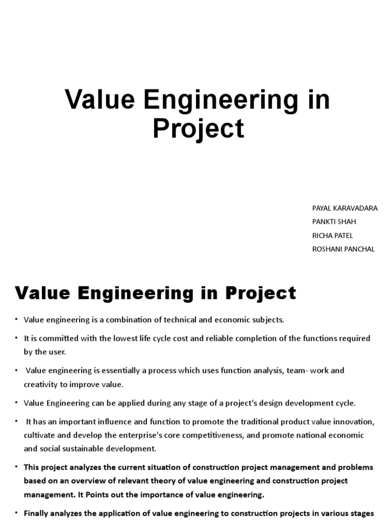 Value Engineering in Project FINAL | PDF | Engineering | Analysis