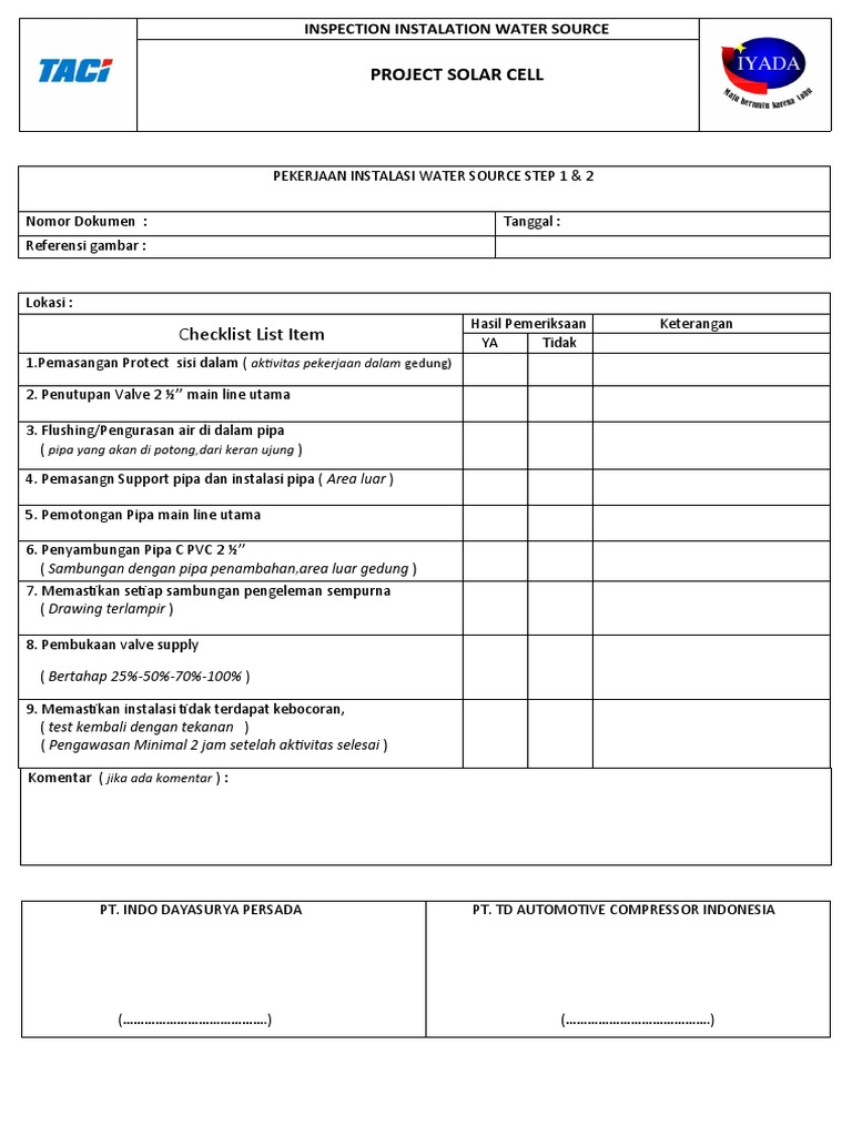 Inspection Instalation Water Source | PDF