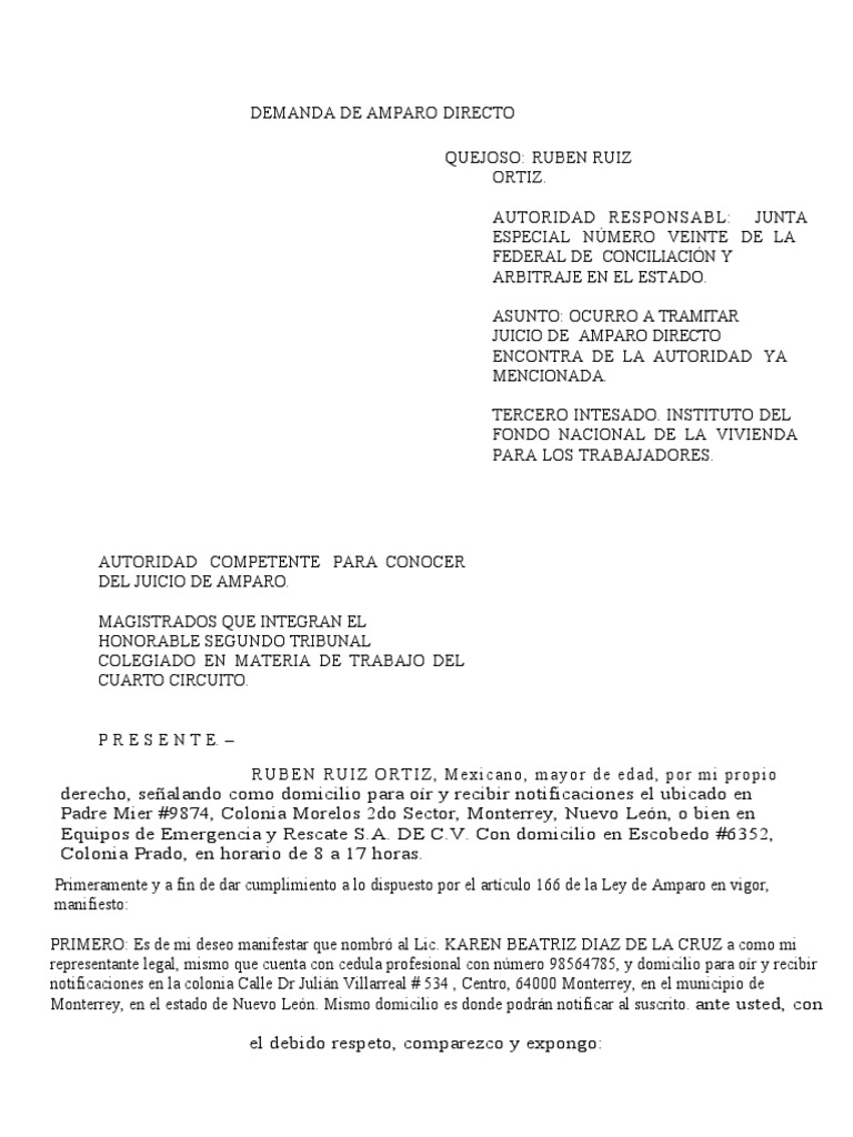 Demanda de amparo por laudo laboral | PDF | Caso de ley | Sentencia (ley)