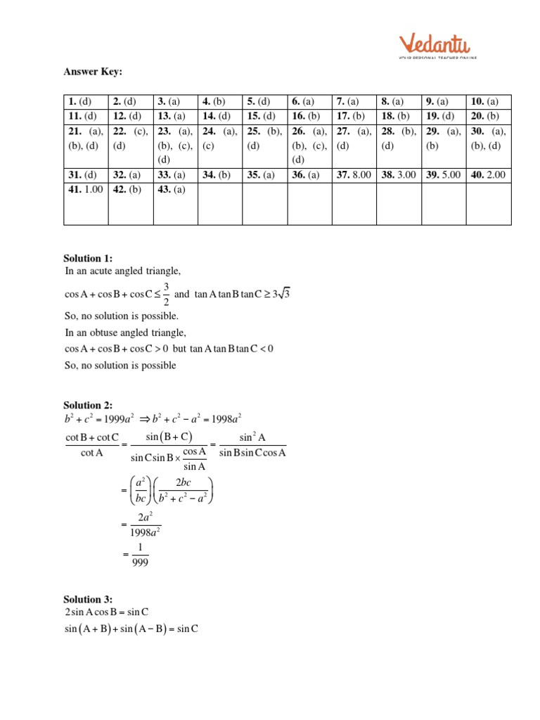 Ekalavya - Solution of Triangles - Solutions | PDF | Angle ...