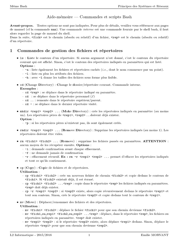 Memo Bash Pdf Fichier Informatique Structure De Controle